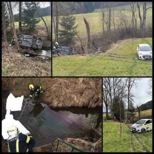 Collage Aufräumarbeiten, Fahrzeug in Aist